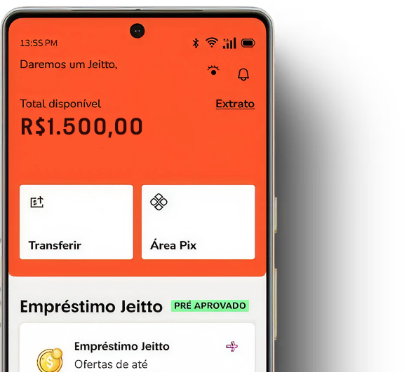 Celular mostrando o aplicativo da Jeitto